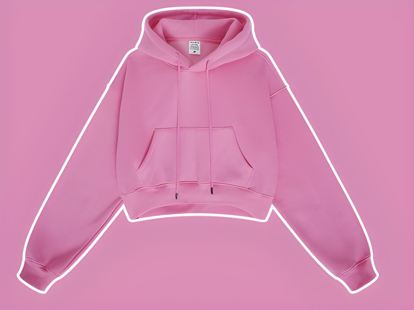 Pink cropped hoodie sweatshirt with glowing outline for Winter Retro Hooded Pullover fashion