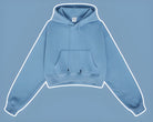 Light blue cropped hoodie sweatshirt with pocket and drawstrings, stylish fashion ملابس