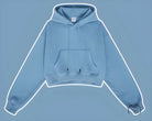 Light blue langry cropped fashion hoodie with pocket and drawstrings