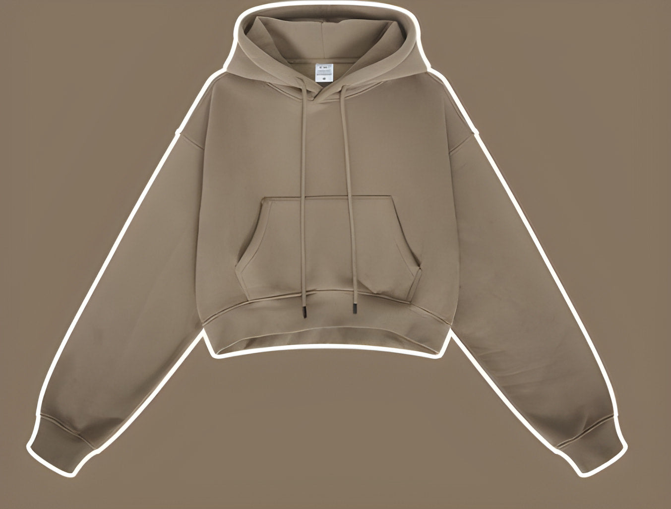 Beige cropped hoodie sweatshirt with front pocket, a trendy choice for winter fashion ملابس