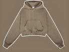Beige cropped langry fashion hoodie sweatshirt with pocket and drawstrings