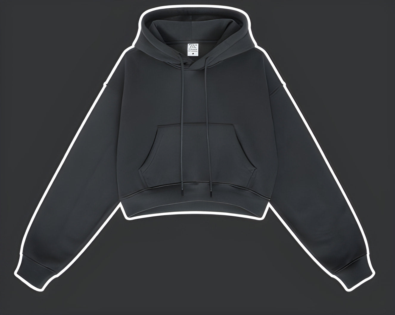Black cropped hoodie sweatshirt with white outline edges for trendy winter fashion
