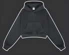 Black cropped hoodie sweatshirt with white outline edges for trendy winter fashion