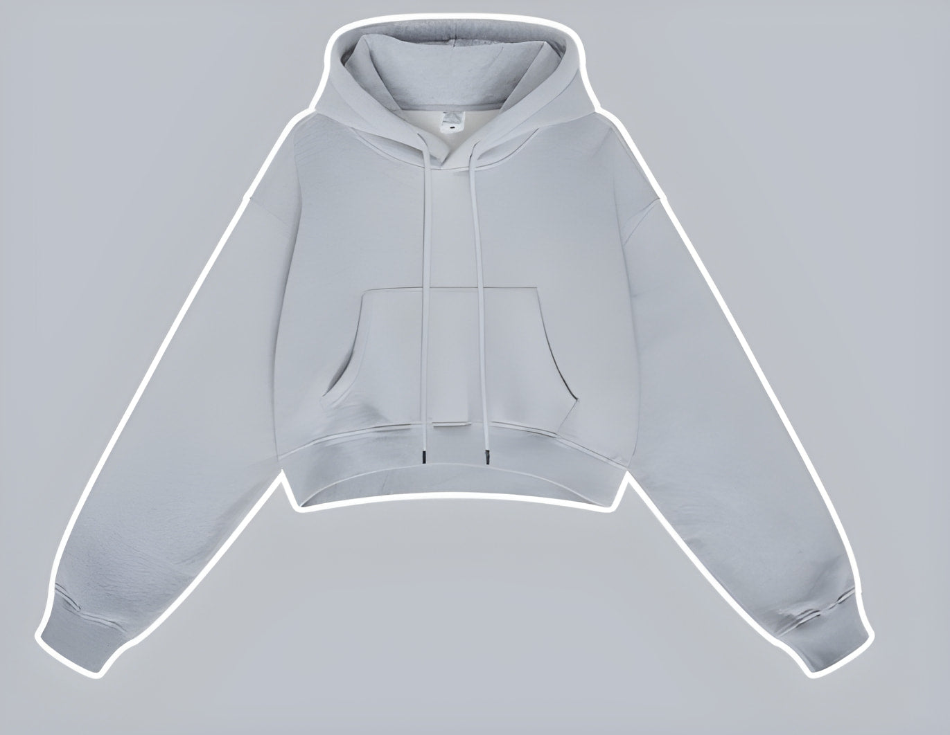 Light gray cropped hoodie sweatshirt from Langry, featuring front pocket and drawstrings