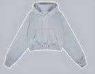 Light gray cropped hoodie sweatshirt from Langry, featuring front pocket and drawstrings