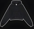 Black cropped zip-up hoodie with white piping, a stylish piece from Langry’s ملابس collection