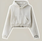 Langry winter retro hooded pullover: cropped beige cotton hoodie with front pocket and drawstring hood