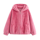Pink faux fur hooded jacket from the Winter Korean Loose Short Coat collection by Langry