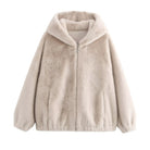 Beige faux fur hooded jacket from Langry, a stylish choice in ملابس for winter fashion