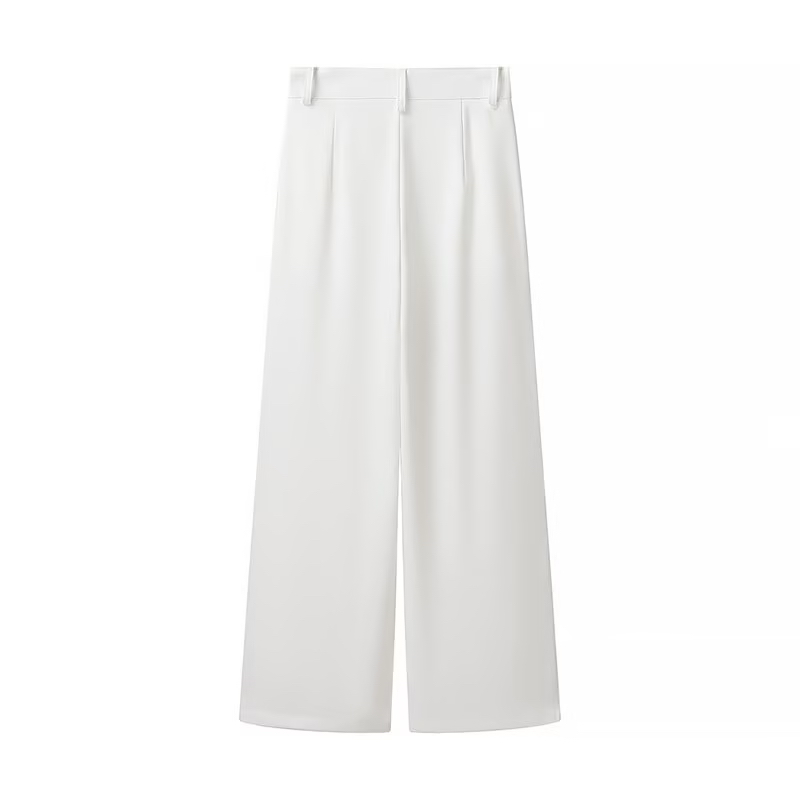 Elegant langry fashion white wide-leg pleated pants in high-waist suit