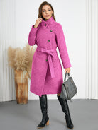 Magenta belted wool coat from Comfy Slim Woolen Coat, a stylish addition to fashion and ملابس