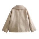 Langry elegant beige faux leather fashion jacket with fur collar