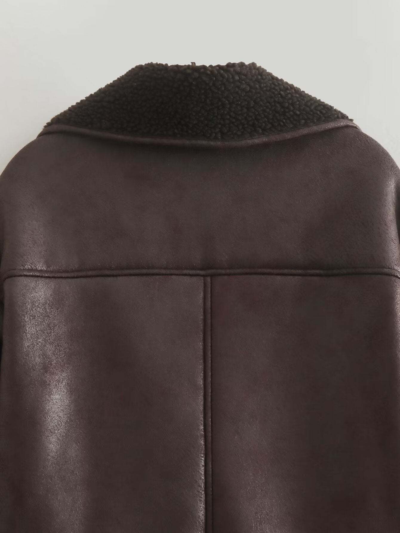 Elegant langry brown leather shearling collar jacket, fashion ملابس