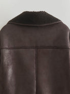 Elegant langry brown leather shearling collar jacket, fashion ملابس