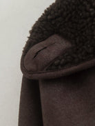 Elegant langry brown suede fashion jacket with fur lining and zipper detail