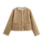 Langry fashionable beige fleece-lined suede winter coat with buttons and pockets