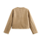 Langry fashion beige fleece-lined short suede coat with zipper