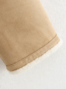 Langry fashion beige suede shearling bootie with white fur trim