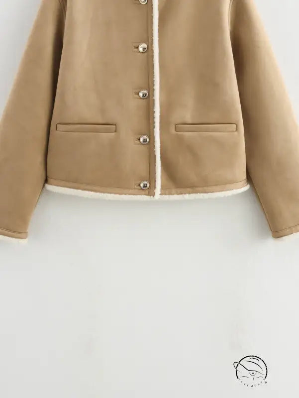 Beige wool jacket with gold buttons and langry fashion piping
