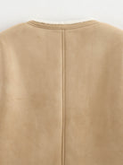 Langry fashionable beige suede jacket with round neckline and zipper