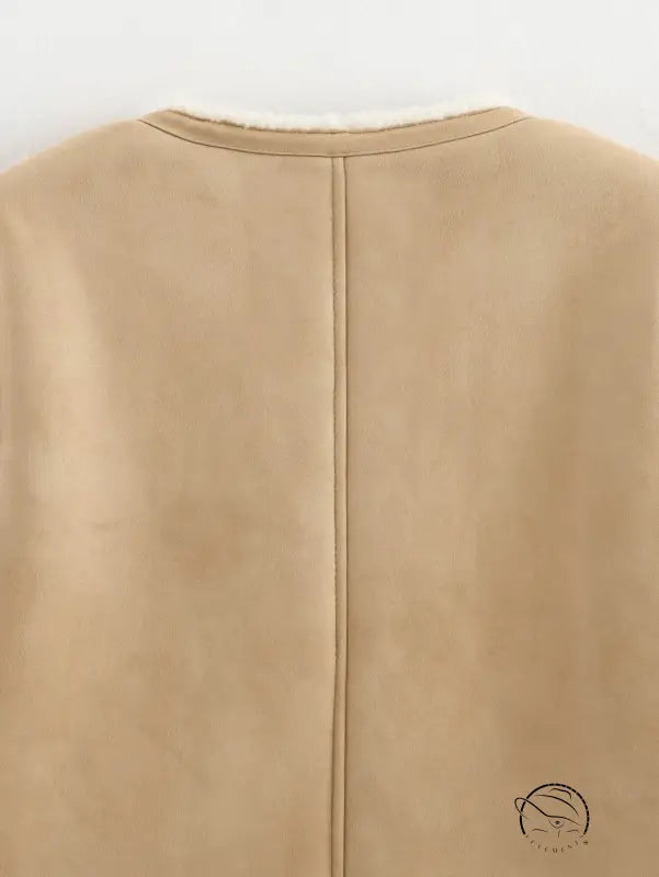 Beige suede Langry fashion jacket with round neckline and zipper