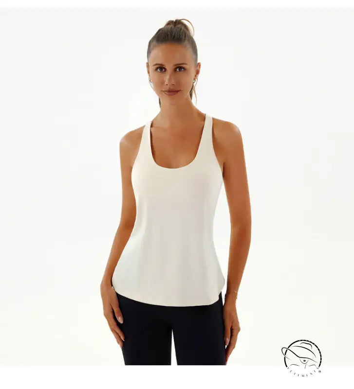 Woman in yoga breathable Langry fashion white tank top