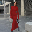Red long-sleeved fitted maxi dress from the Beautiful Back Slit collection in fashion