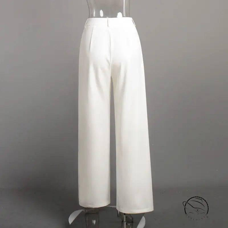 Pure white office high-waisted wide-leg trousers
