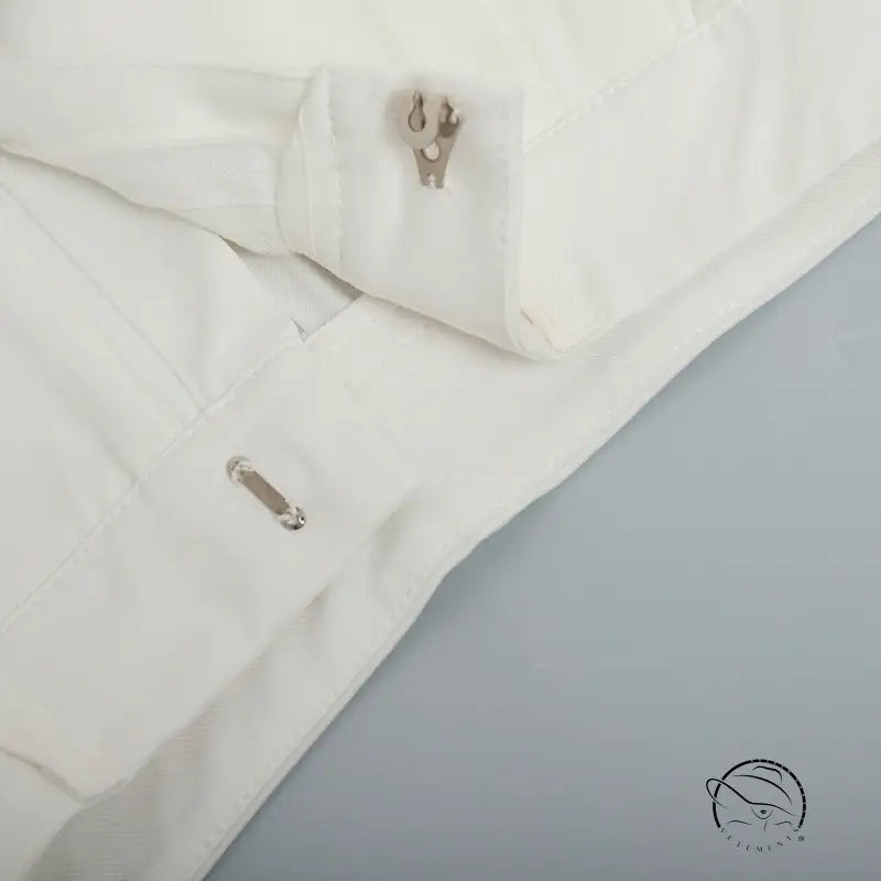 Pure white office trousers with hook and bar fasteners