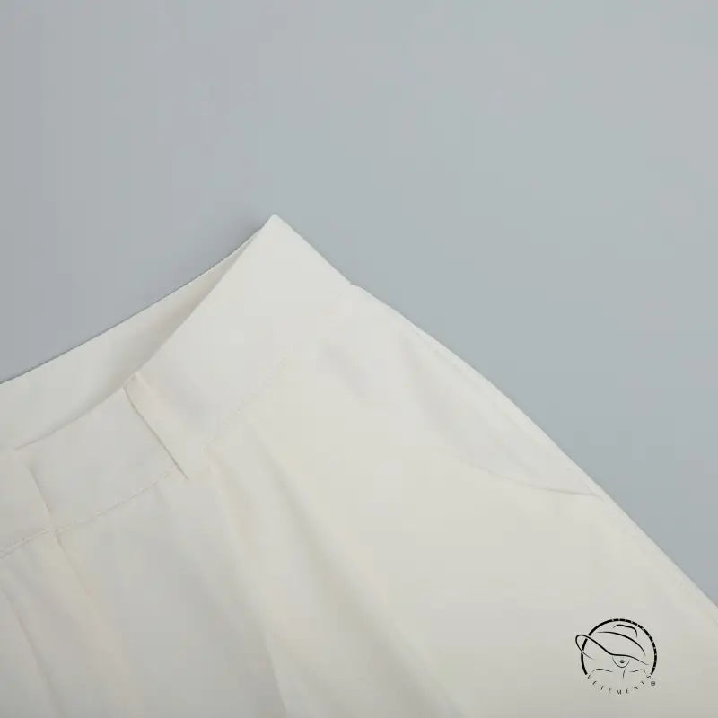 Pure white office trousers in cream fabric with subtle sheen