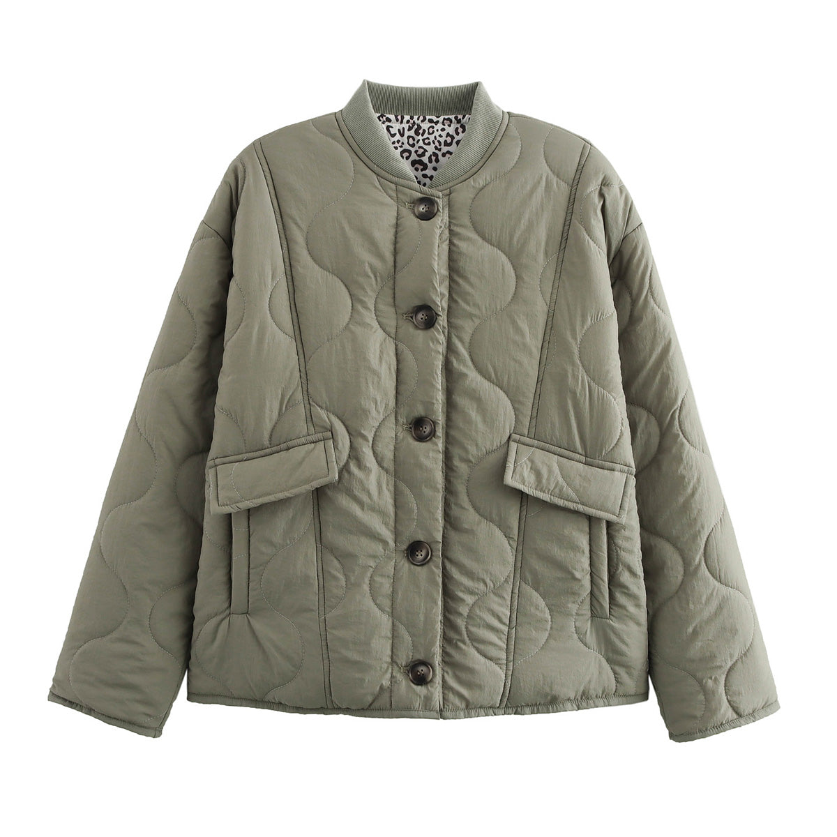 Olive green quilted jacket from All Match Leopard Print Cotton Coat, stylish langry fashion ملابس