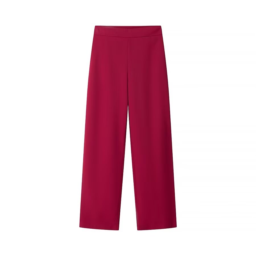 Langry fashion magenta high-waist wide-leg trousers in smooth fabric