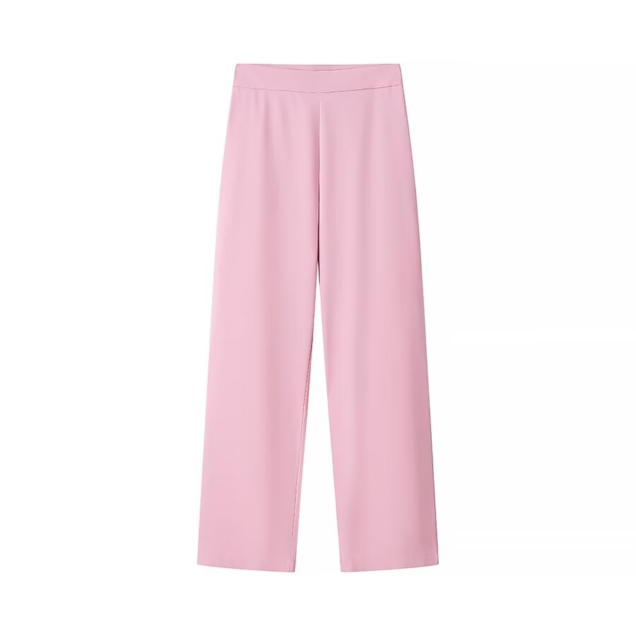 Pink high-waist wide-leg langry fashion trousers in smooth fabric