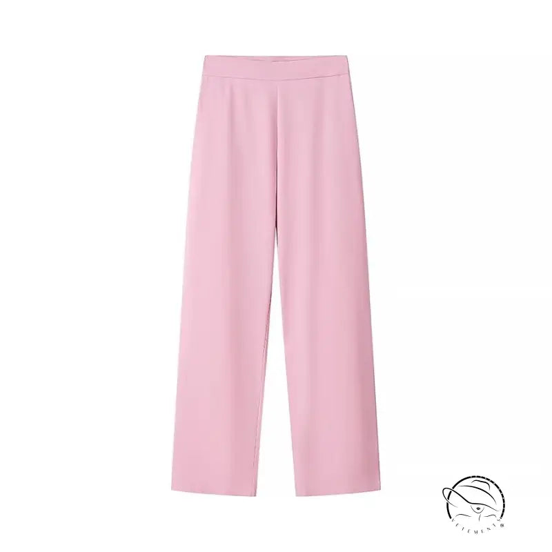 Pink high-waist wide-leg langry fashion trousers in smooth fabric