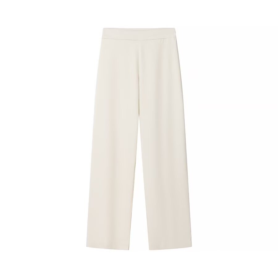 Cream-colored high-waist wide-leg trousers in Langry fashion ملابس