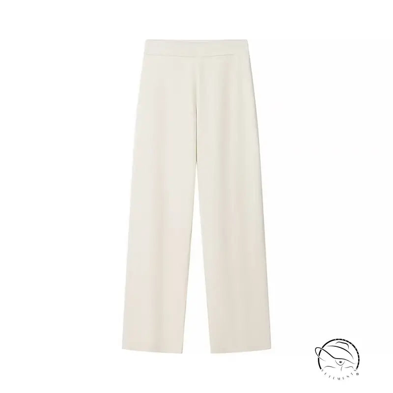 Cream-colored high-waist wide-leg langry fashion trousers