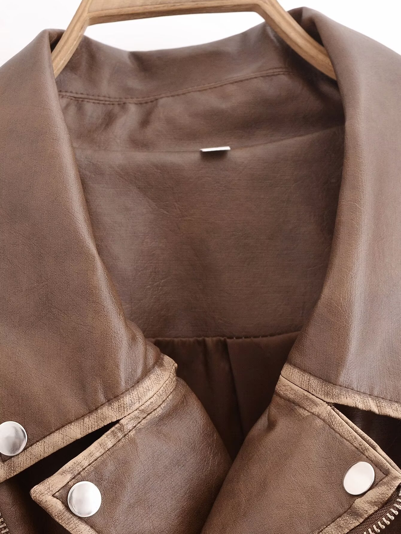 Winter Street faux leather motorcycle jacket in brown with silver hardware