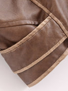 Winter Street faux leather motorcycle jacket in brown with beige trim
