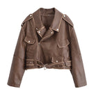 Winter Street faux leather motorcycle jacket in brown with silver hardware
