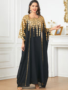Elegant black and gold langry fashion abaya with geometric patterns