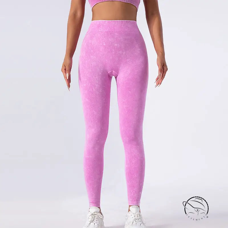 Pink washed seamless yoga trousers with high-waisted athletic leggings