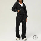Black hooded tracksuit with loose hooded coat and casual sweatpants