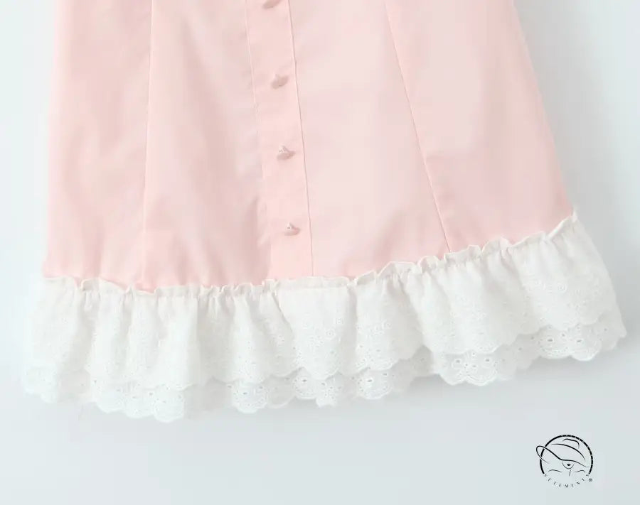 Enchanting steel bracket short dress with pink blouse and white ruffled trim