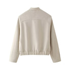 Beige single breasted bomber jacket with zipper cuffs by Langry fashion