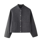 Charcoal gray bouclé single breasted jacket with patch pockets