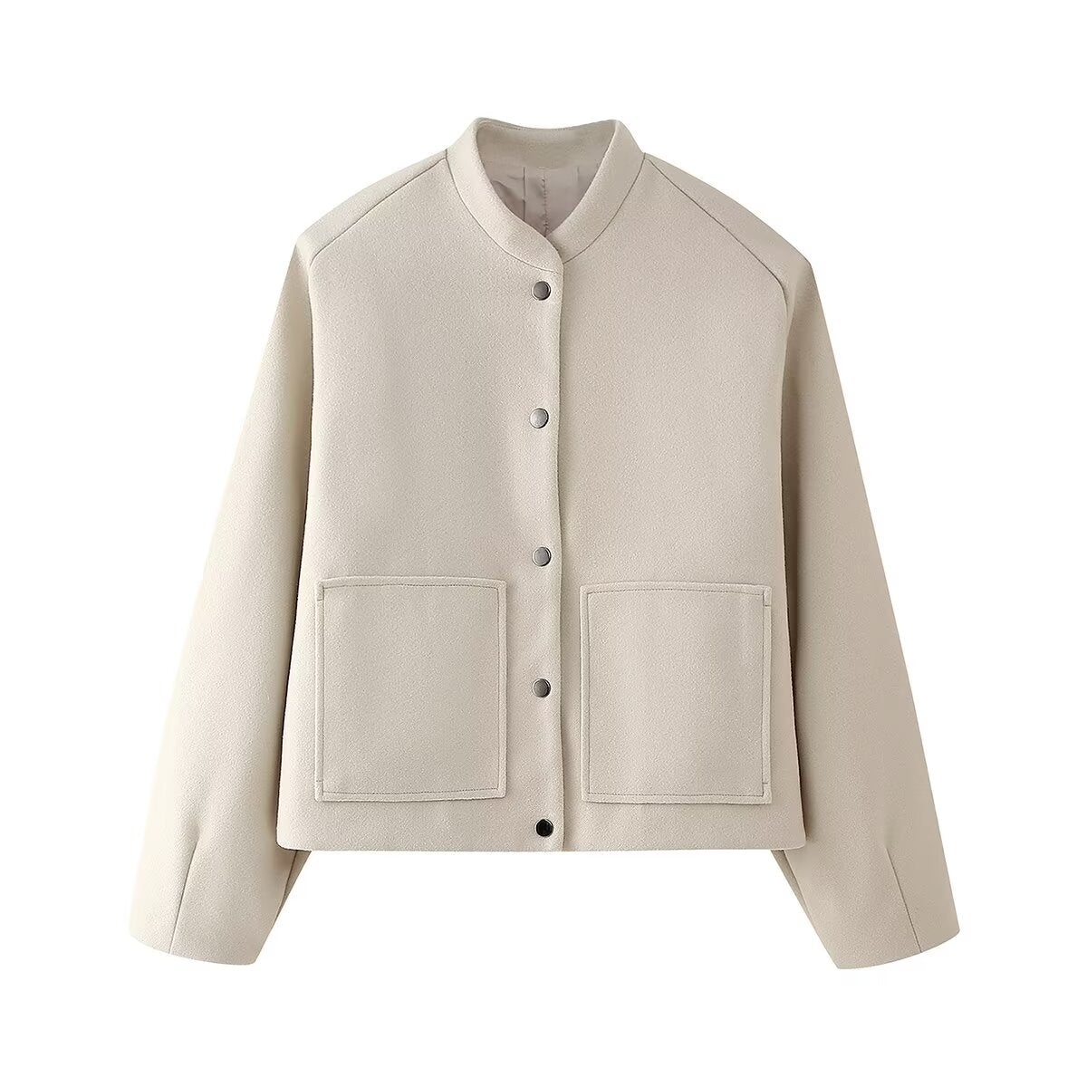 Beige wool single breasted jacket with patch pockets and button closure