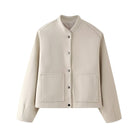 Beige wool single breasted jacket with patch pockets and button closure