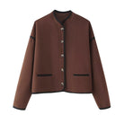 Stylish Langry graceful soft woolen fashion jacket in brown with black trim