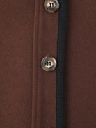 Stylish graceful soft woolen langry fashion jacket in brown leather with silver buttons and black strap