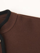 Stylish graceful soft woolen langry fashion brown turtleneck jacket with black trim
